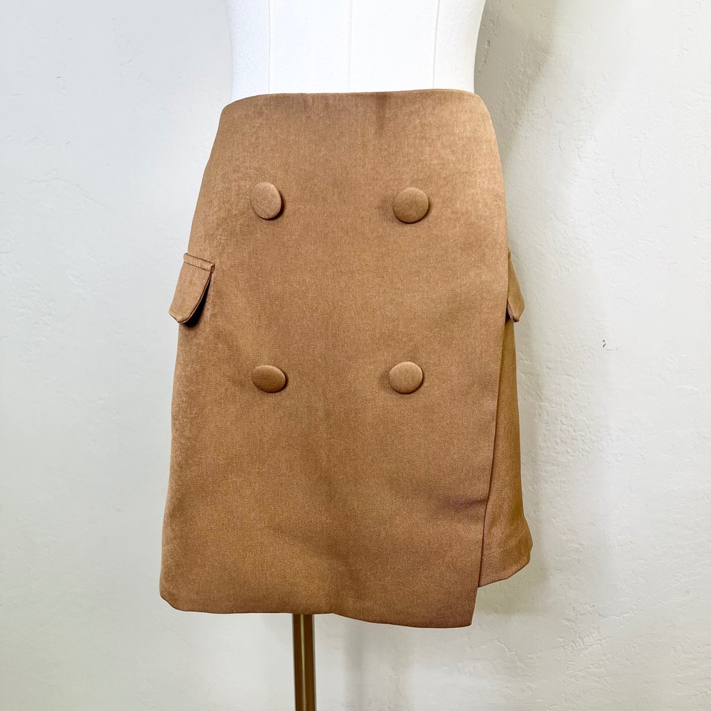 Lulus Skort New Size XL Brown Double Breasted Button Front Mini Skirt